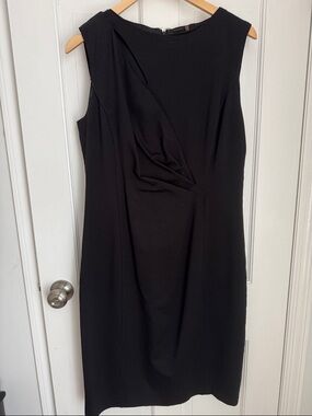 Elie Tahari Black Sleeveless Midi Dress with Draped Front